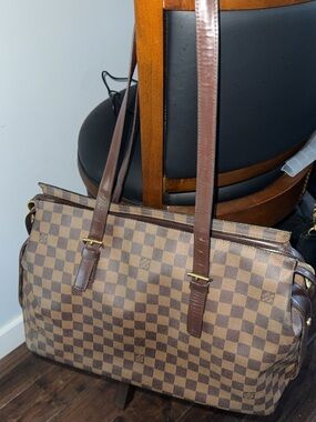 Louis Vuitton Chelsea Tote Damier Ebene Checkered Brown Leather Trim